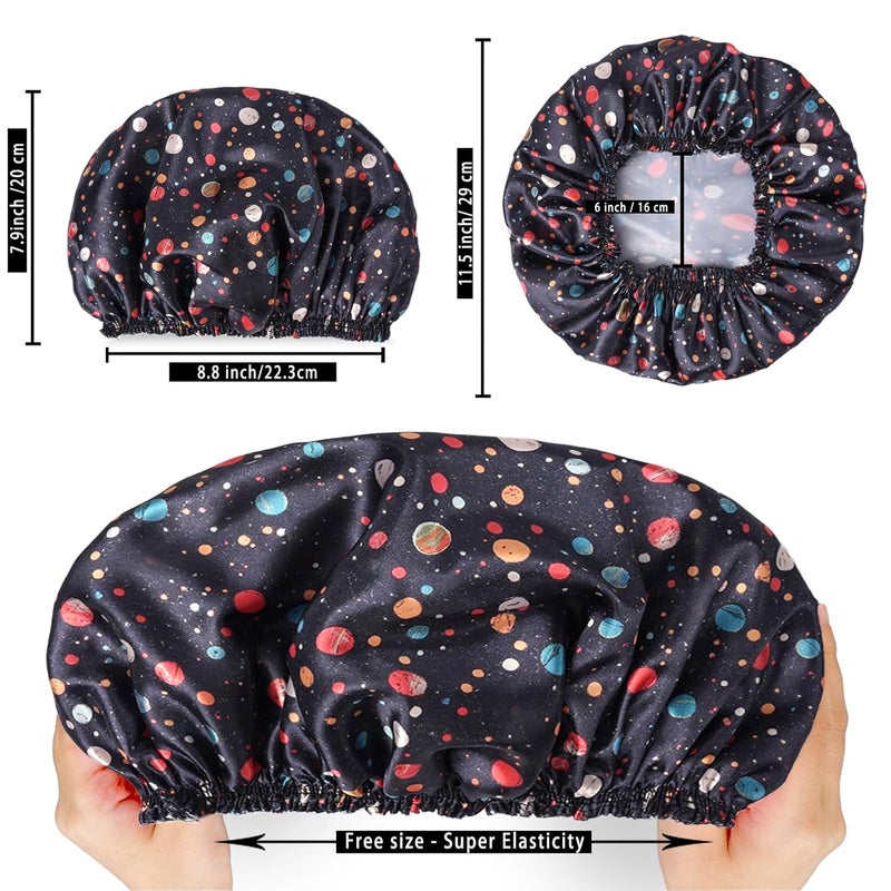 CHFONG Shower Caps for Women, 4 PCS Elastic and Reusable Bath Caps, Double Layers Shower Cap Reusable Waterproof, Bathing Shower Caps, Environmental Bath Hair Protection Cap - Polka Dots - Image 4